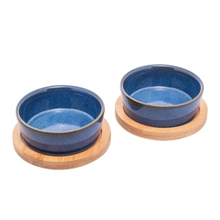 2 Petisqueiras 2 Bandejas Lyor de Ceramica e Bambu 20cm
