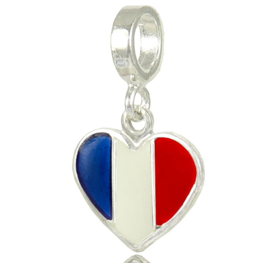 Berloque Charms Bandeira Coração Viagem Pais França Prata925