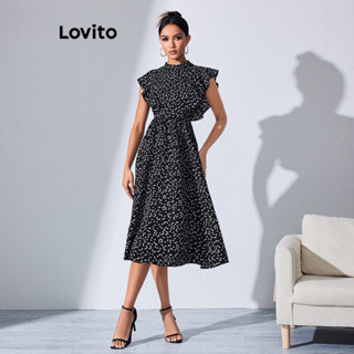 Lovito Vestido Elegante Com Babados De Bolinhas Para Mulheres LBL08158