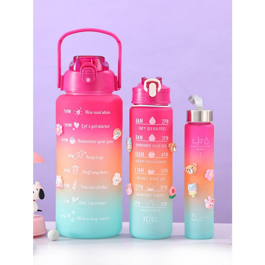Kit 3 Garrafa Agua Squeeze Galão Com Adesivos Lembretes beber Agua
