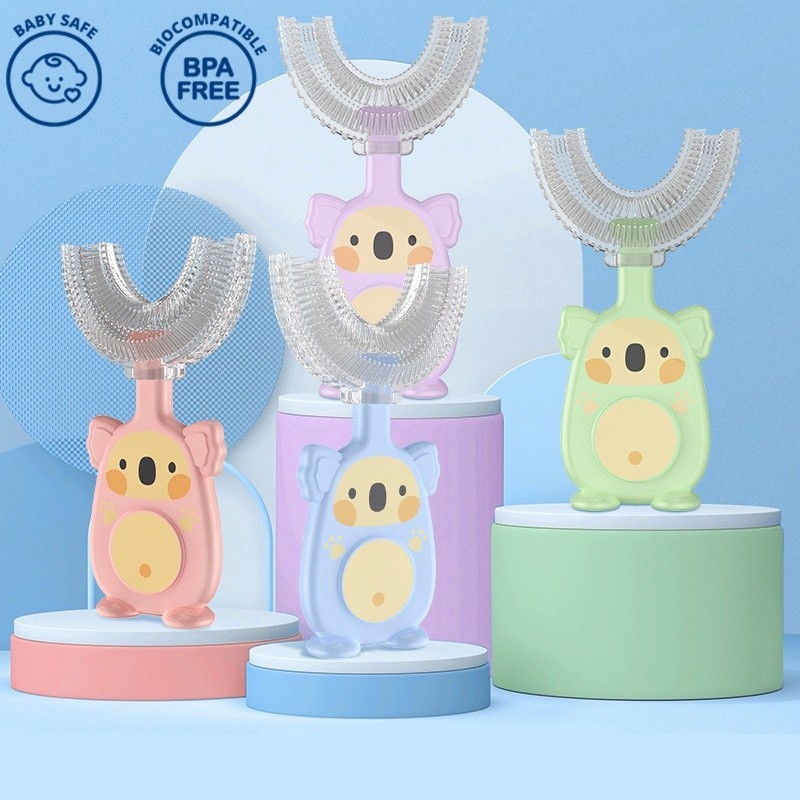 Escova De Dentes Infantil Em Silicone Flexível Forma De U De 360 ​​graus Para Crianças De 2 A 12 Anos/Cuidado Oral
