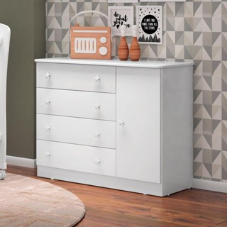 Cômoda Infantil Doce Sonho 1 Porta 4 Gavetas Branco - Qmovi em Oferta na Shopee