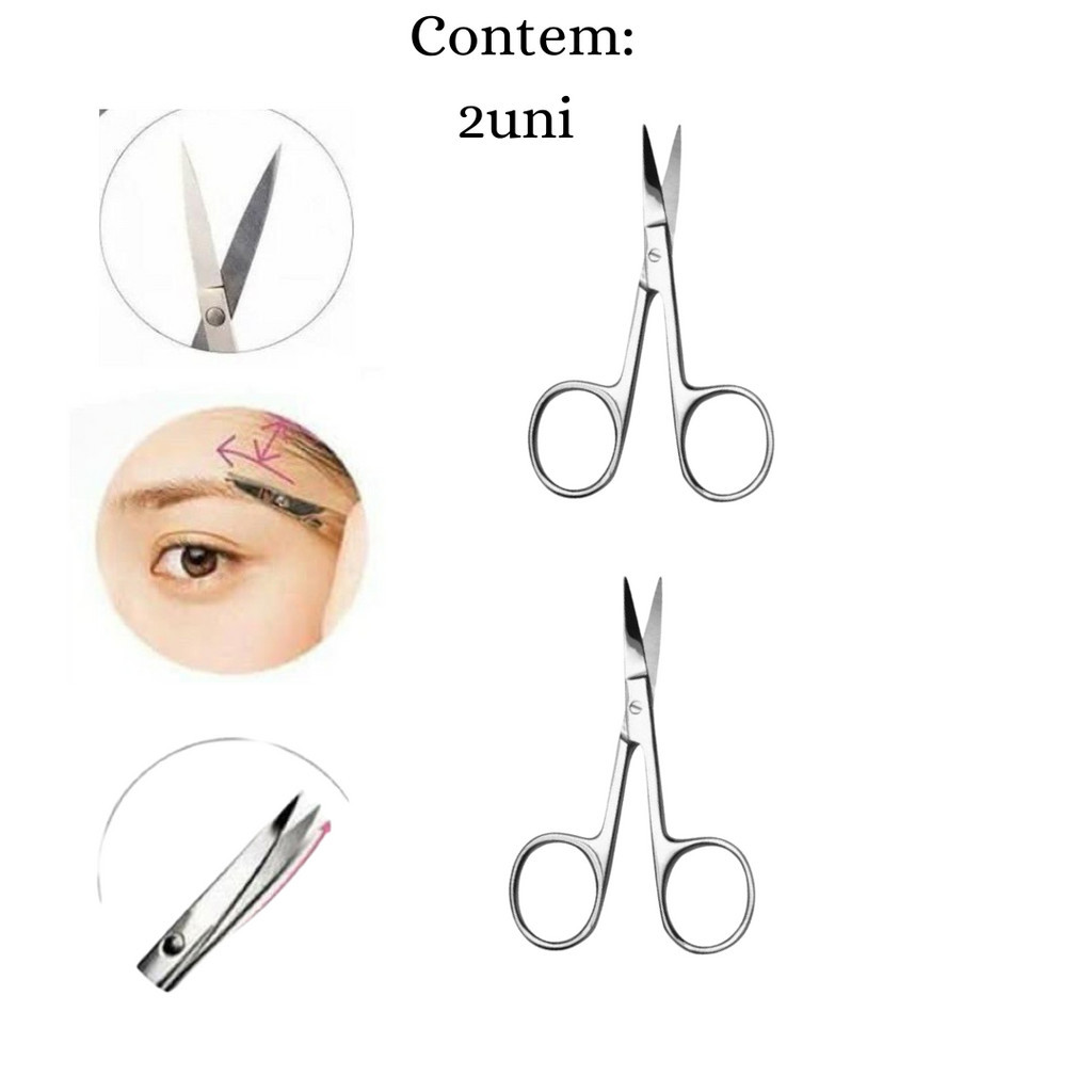 Kit 2 Tesourinha  Unha Sobrancelha E Cílios - Ponta Curva E Fina em Oferta na Shopee