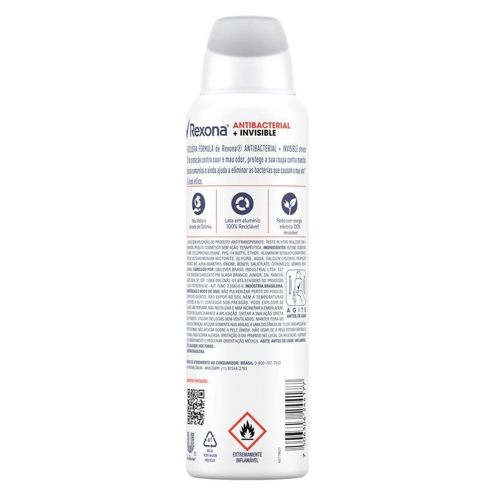 Detalhes do Desodorante Antitranspirante Rexona Feminino Antibacterial + Invisible 150ml