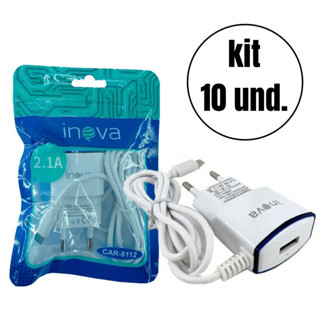 Kit 10 carregadores v8 2.1a inova carregador de saquinho