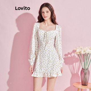Lovito Elegante Vestido com Amarração e Babado na Barra para Mulheres L74ED176