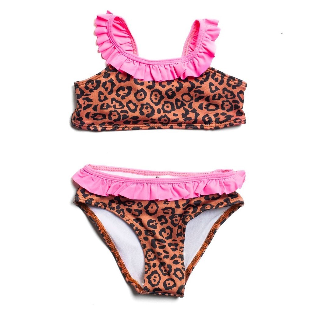 Biquini Infantil Teen Kids Onça Com Babado Proteção UV50 Natação Praia Piscina Juvenil Filtro Solar