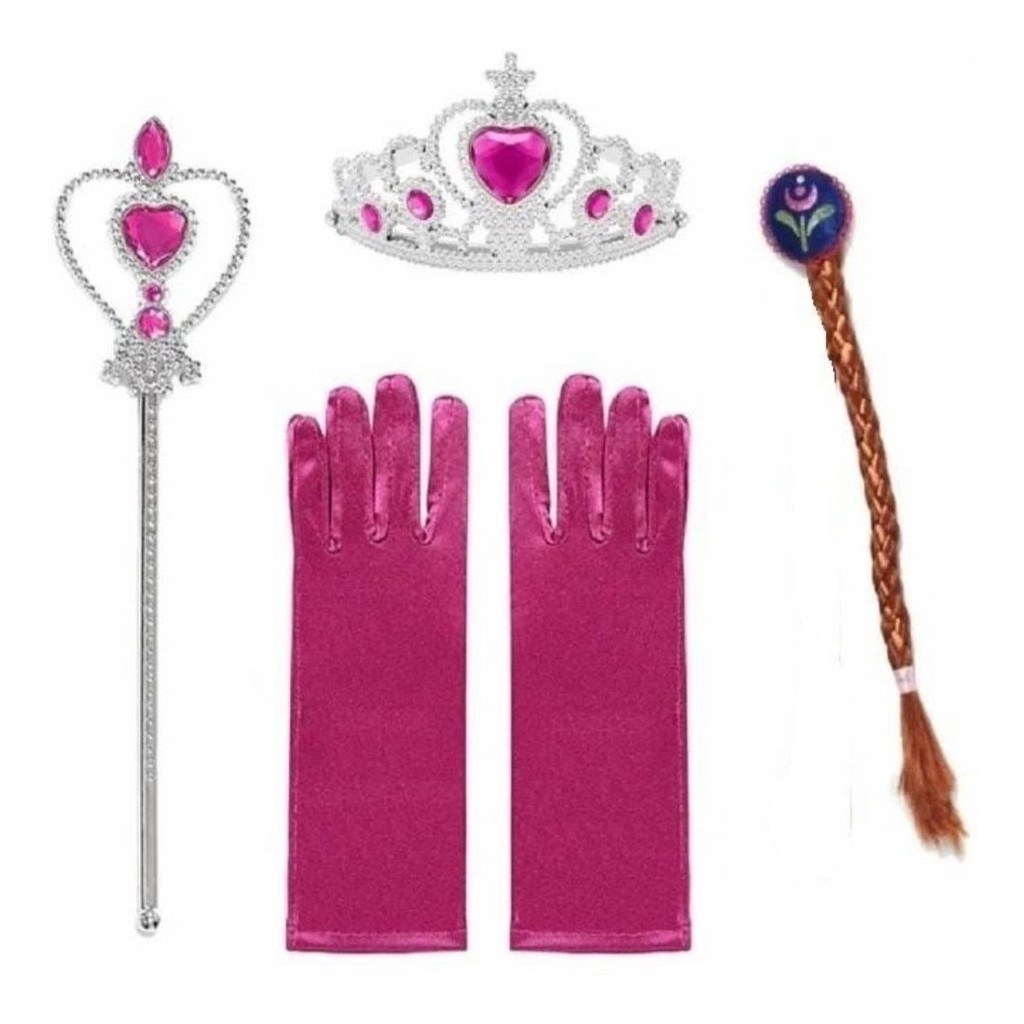 Kit Frozen Elsa E Ana Acessórios Trança Luvas Coroa Varinha