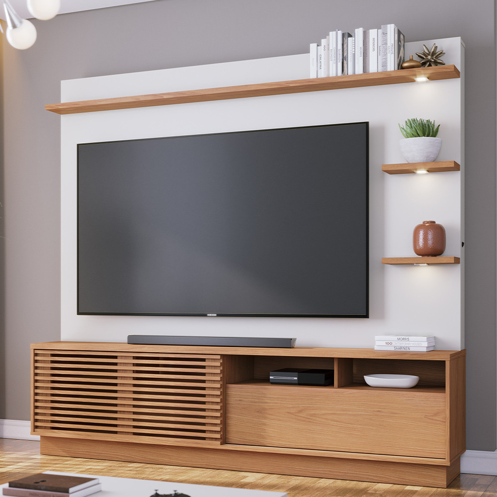 Estante Painel Para TV 70 Pol com LED Itapema C04 Freijó Off White Matte - Lyam Decor em Oferta na Shopee