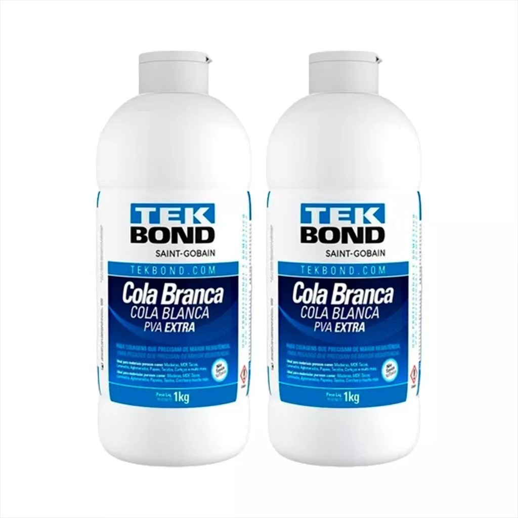 Cola de alta resistencia branca pva extra 1kg - Kit C/ 2