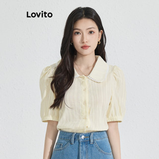 Lovito Blusa Casual Plissada Lisa Para Mulheres L77ED029