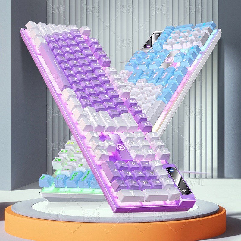 Teclado Semi Mecânico Gamer Teclados Para Trabalho Teclado Computador Com Fio Rosa Branco Roxo Azul
