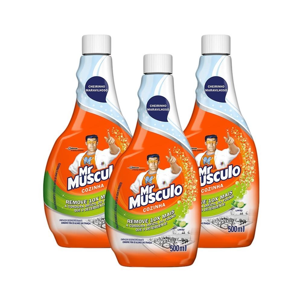 Kit 3 Refil Limpador Mr Músculo Desengordurante Limão 500ml