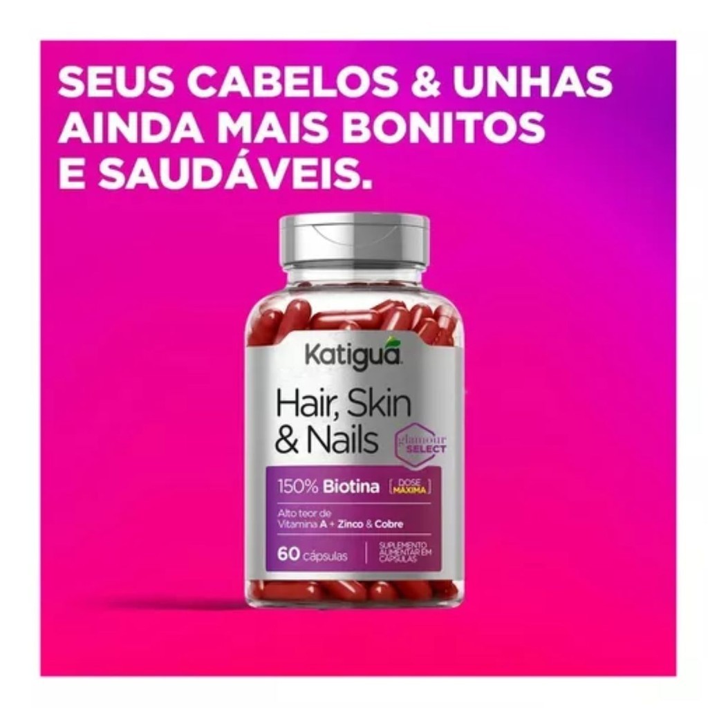 Suplemento Hair Skin Nails Biotina Dose Máxima 60cps Katiguá