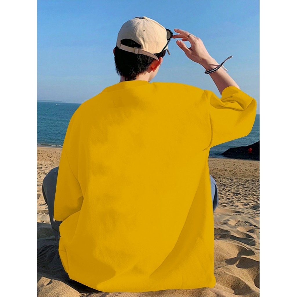 Camiseta Despojada Amarelo Larga Confortável Blusa Oversized Esportiva Lisa Unissex T Shirt