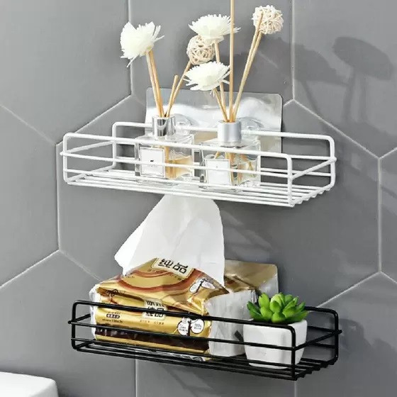 Suporte De Metal Reto Adesivo Para Parede Cozinha E Banheiro Prateleira Organizador em Oferta na Shopee