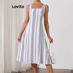 Lovito Vestido Elegante Listrado Com Babados Para Verão/primavera Para Mulheres LBL20522