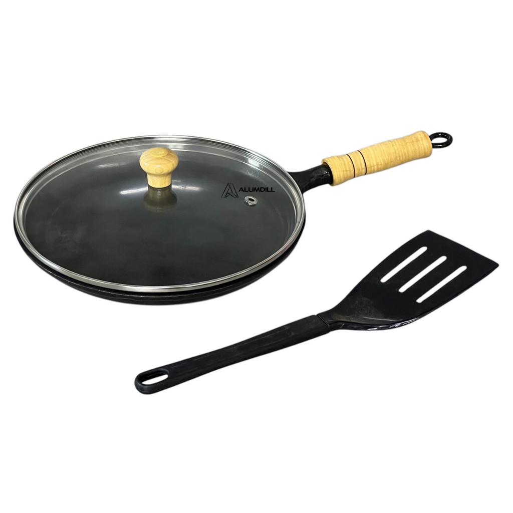Frigideira Chapa Para Tapioca Tapioqueira Panquequeira Antiaderente Fundido 22 cm com Tampa de Vidro