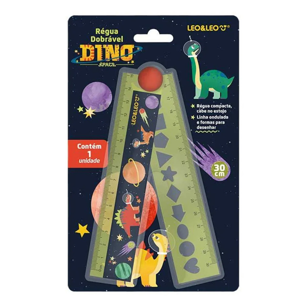 Régua 15cm/30cm Plástica Dobrável Dino Leo&Leo - 1 Unidade