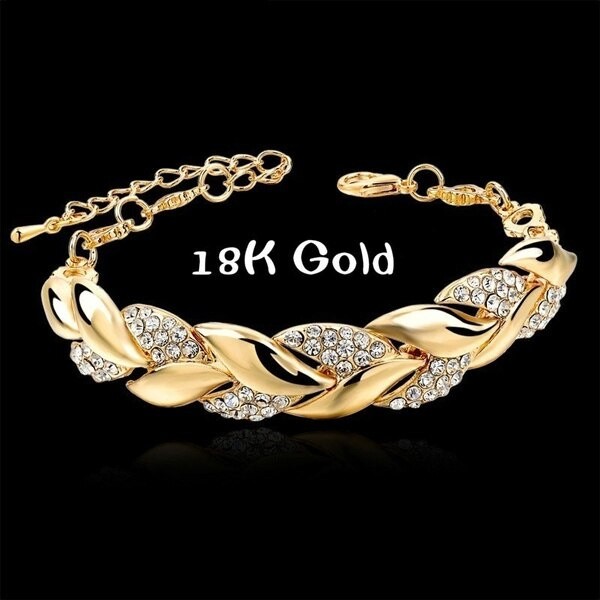18K Ouro Moda Feminina Folha Zircão Titânio Aço Comprimento Ajustável Pulseira Acessórios De Joias