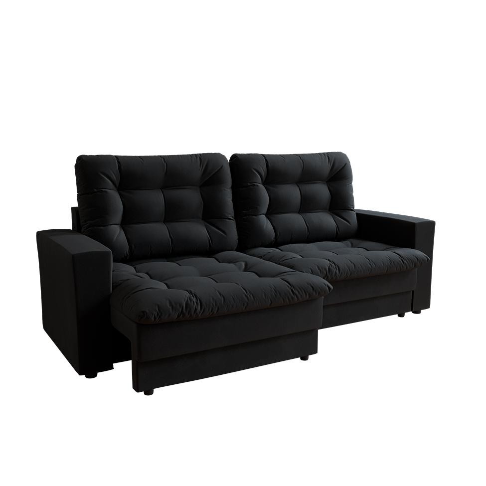 Sofá 3 Lugares Retrátil Lubeck Plush Suede Preto em Oferta na Shopee