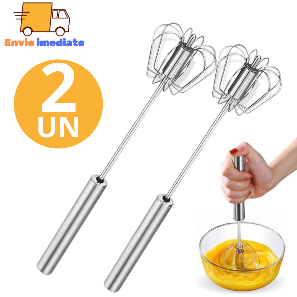 Kit 2 Batedor De Ovos Clara Neve Fouet Misturador Mixer Semi Automático Manual Giratório P...