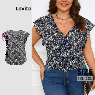 Lovito Blusa Plus Size Curve Casual Ditsy Floral Ruffle para Mulheres LBL20369 em Oferta na Shopee