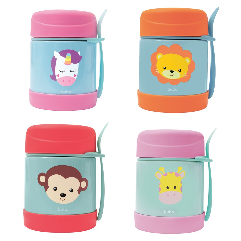 Pote Térmico 320ml Infantil Bebê Animal Fun Com Talher Buba em Oferta na Shopee