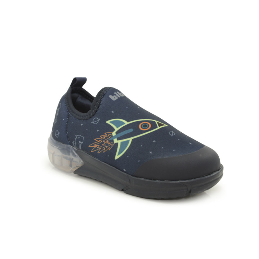 Tênis Infantil Bibi Space Estampado Slip On Marinho com Luz de Led