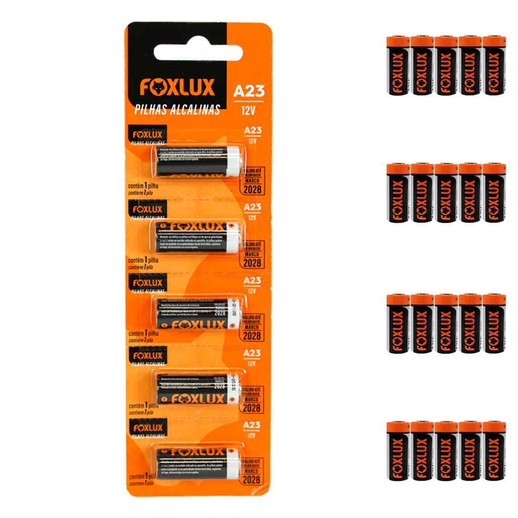 Pilhas Alcalinas Foxlux 12V A23 | energia duradoura, desempenho confiável Kit com 25