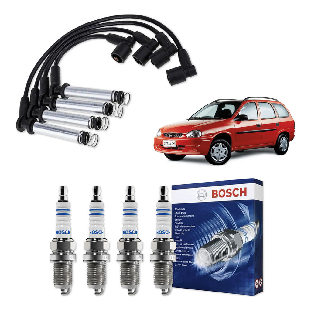Kit Cabo E Vela de Ignição Original Bosch Chevrolet Corsa Wagon 1.6 MPFI 8V 1997 A 2002