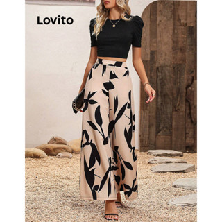 Lovito Conjuntos De Calças Boho Tropical Colorblock Para Mulheres LBL07177