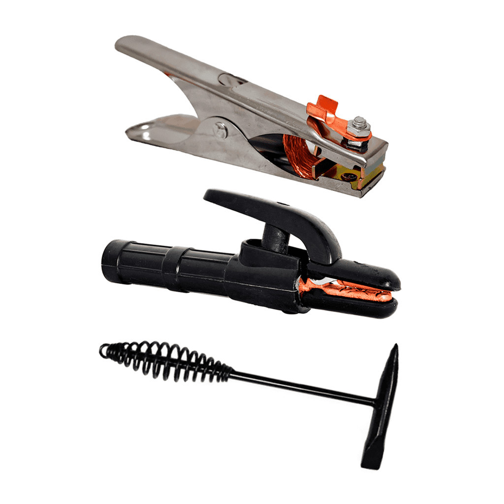 Kit Garra Negativa Grampo Terra Porta Eletrodo Alicate 300a e Martelo Picadeira Picador Com Mola