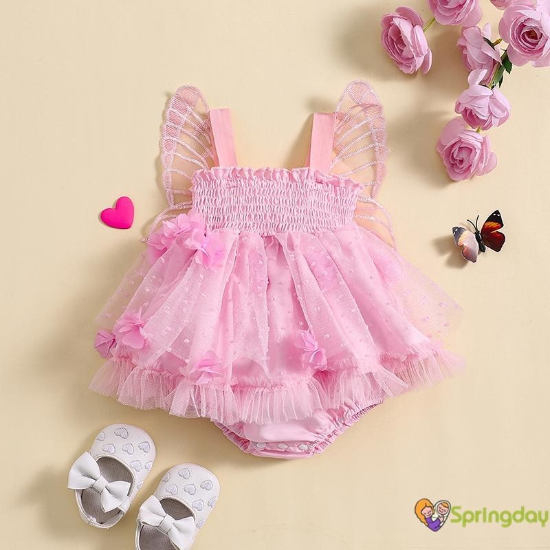 Macacão de Verão para Bebês Meninas, Macacão de Tule com Flores e Borboletas Patchwork,0-18 M em Oferta na Shopee