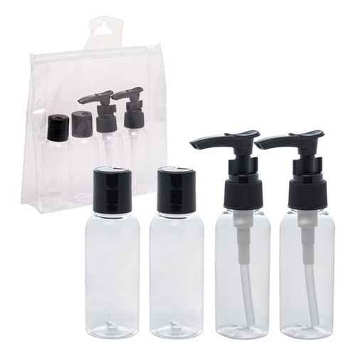 Conjunto 4 Frascos Para Viagem De Plástico Com Tampa Preta Frasqueira 4 Peças Lyor Utensílio Multiuso