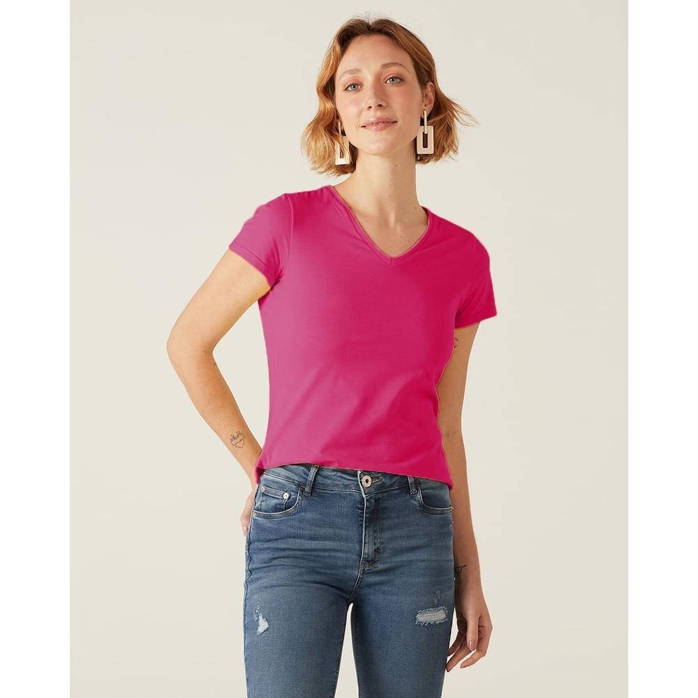 Blusa Básica Feminina Decote V Em Algodão - Women Clothes