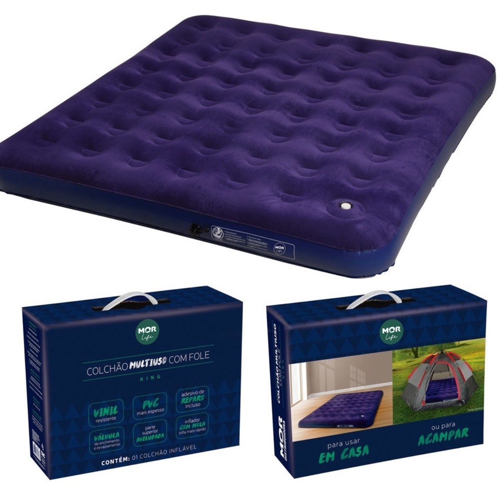 Colchão Inflável King Size/ Casal e Solteiro C/ Inflador Embutido Mor + Kit Reparo em Oferta na Shopee