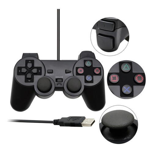 Controle Usb Joystick Pra Computador Ps2 E Ps3 Preto