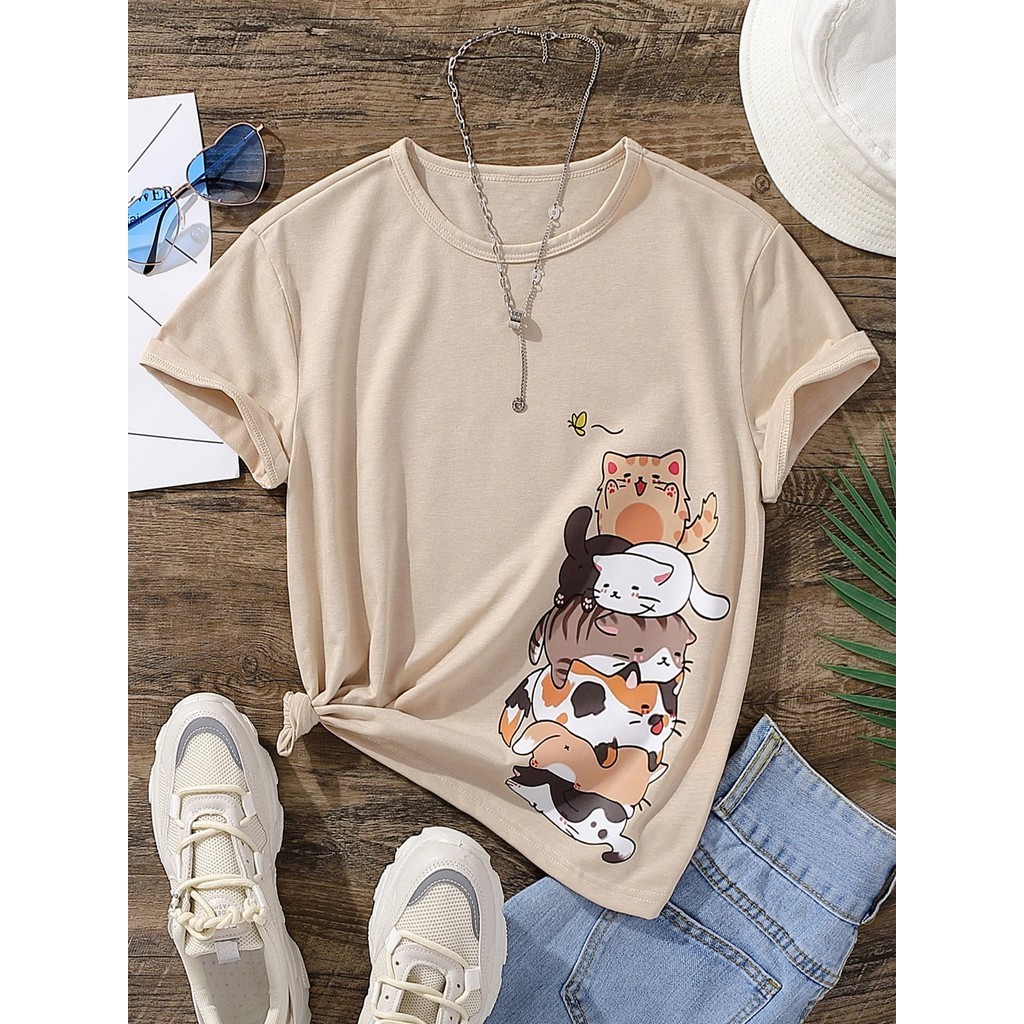 Camiseta Pra Menina Desenho De Gatos em Oferta na Shopee
