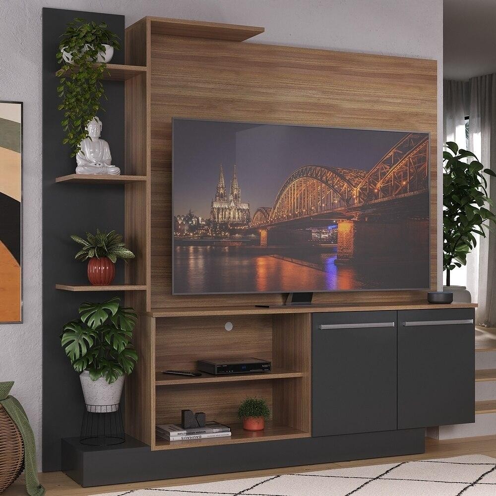 Estante com Painel TV 55" e 2 portas Denver Multimóveis Duna/Preto em Oferta na Shopee