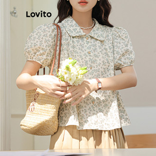 Lovito Blusa Feminina Casual Ditsy Floral Com Botão E Manga Bufante L79AD102