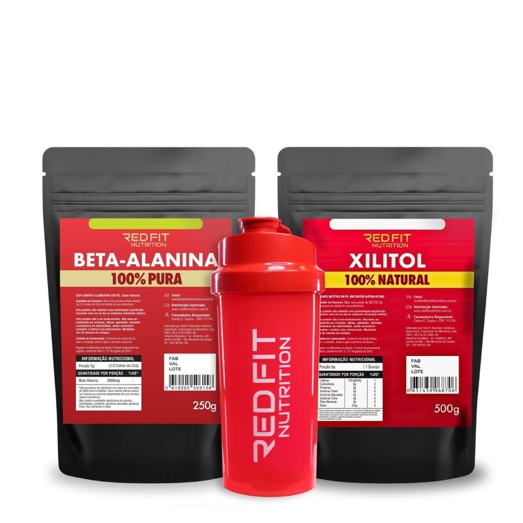 Kit Suplemento em pó Red Fit Nutrition Importado 100% Puro Pré Treino Beta-Alanina 250g Xilitol 500g