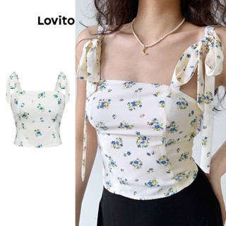 Lovito Boho Regata com Amarração e Padronagem Floral Fofa para Mulheres L80ED168
