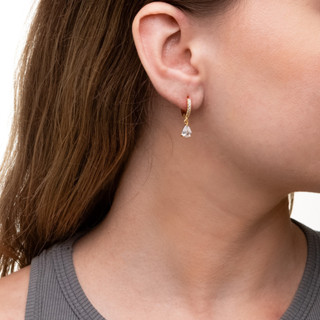 Brinco Argola Cravejada em Micro Zircônias com Gota Cristal Banhado a Ouro 18K - D France Semijóias