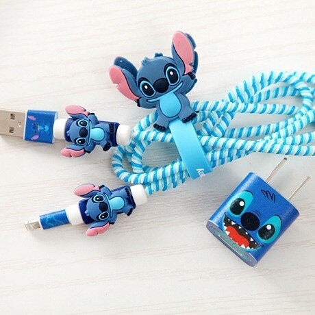 4 em 1 Conjunto Compatível Cartoon Cable Protector Com Iphone Usb Carregador Spiral Winder Adesivos