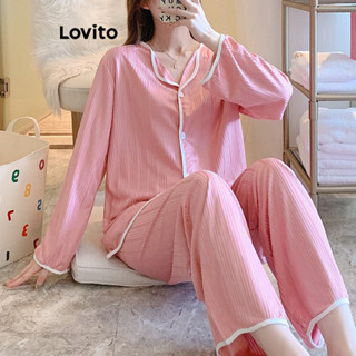 Lovito Casual Conjunto de Pijama Feminino Liso LNA27372 (Rosa Claro/Roxo)