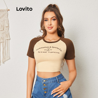Lovito Camiseta Casual Feminina Com Costura Em Tecido Colorido LBL08475