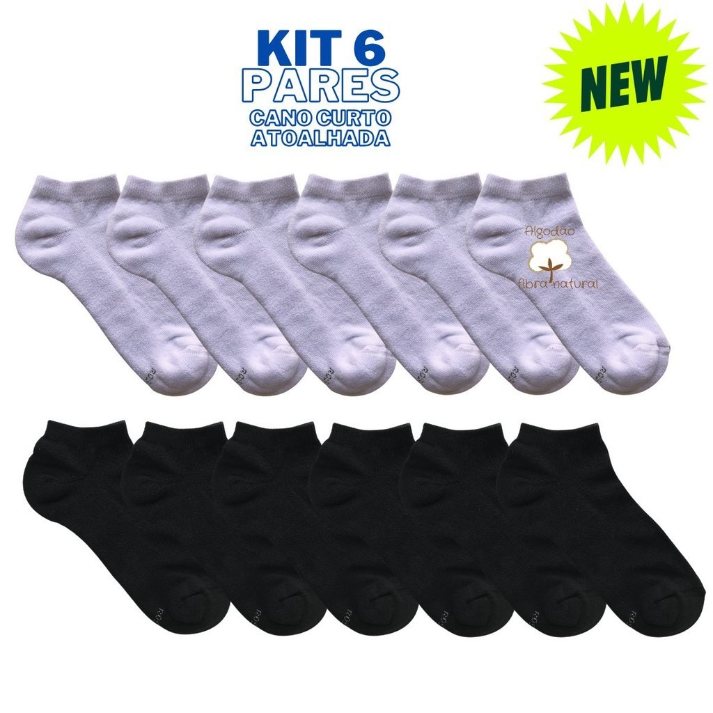 Kit 6 Meia Sapatilha Atoalhada Esporte Lazer Academia Unissex