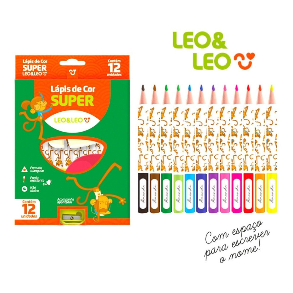 Lápis De Cor Jumbo 12 Cores Leo E Leo C/ 1 Apontador em Oferta na Shopee