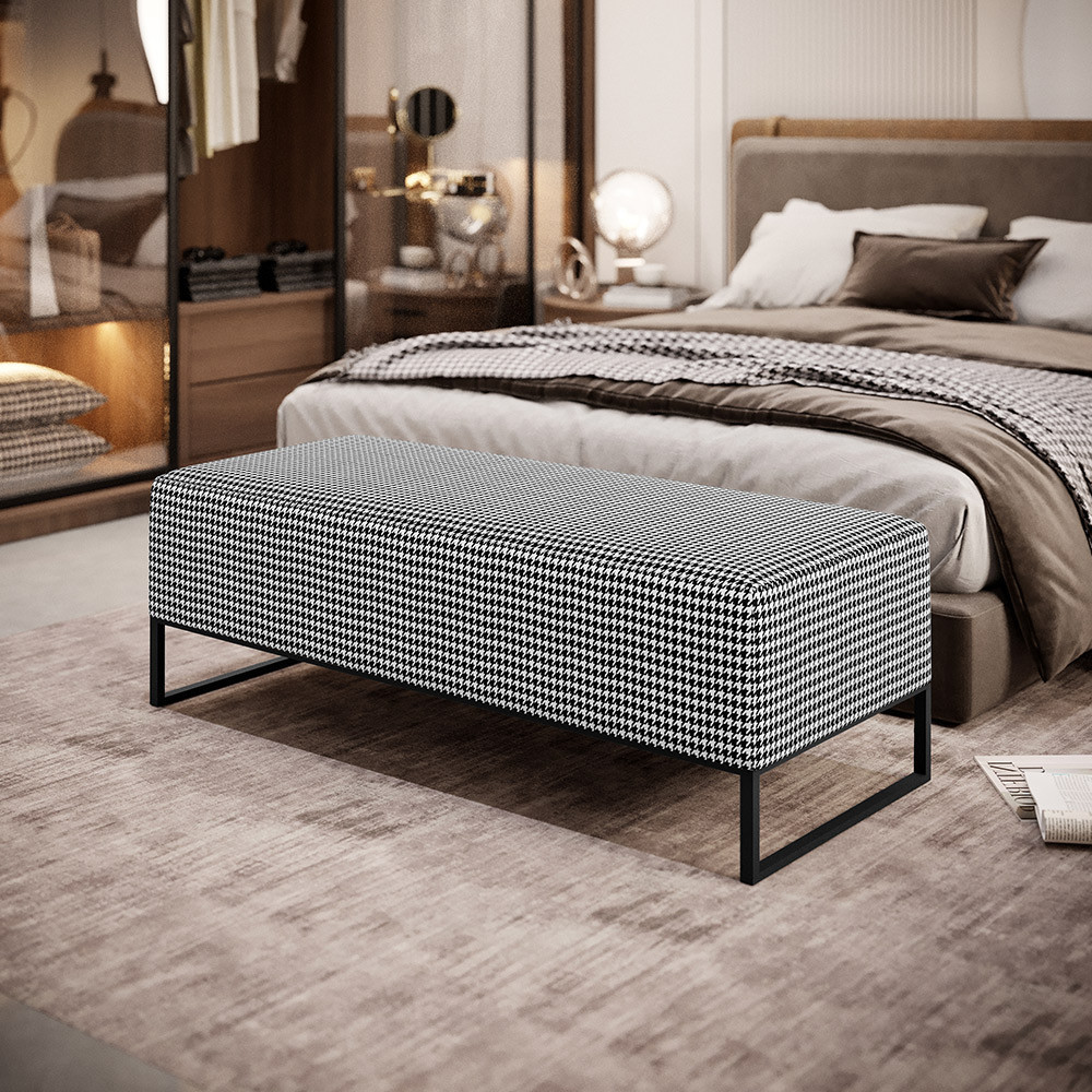 Puff Decorativo Sala de Estar Bali W01 Base Ferro 120x50 cm Suede Pied Poule - Lyam Decor